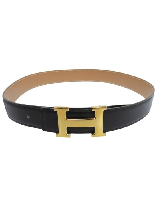 Hermes Vintage Constance Gold Reversible Leather Belt Black 75